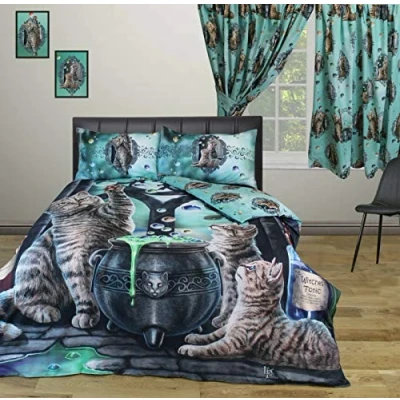 Image of Lisa Parker Double Bed Duvet Cover Set Hubble Bubble Cats Witches