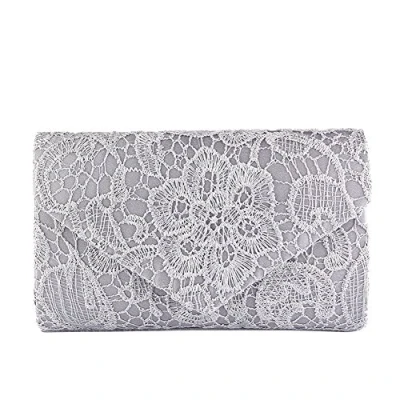 Image of Eleoption Women&#039;s Satin Lace Envelope Clutch Bag Ladies Elegant Evening Bridal Wedding Fashion Prom Handbag Shoulder Chain (Silver)