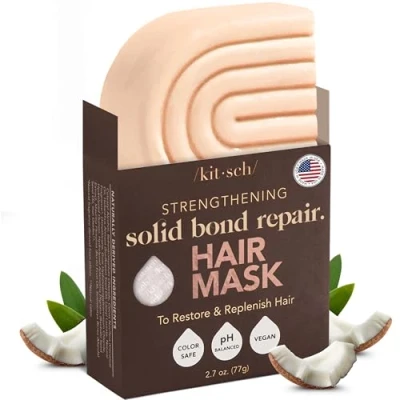 Image of Kitsch Bond Repair Hair Mask Strengthening Solid Treatment to Restore &amp; Replenish for Dry Damaged Made in US All Natural Vegan Great Types Zero Waste, 2.7oz