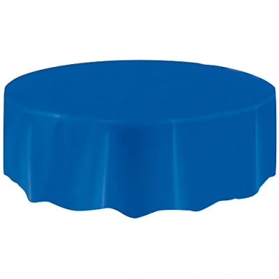 Image of Royal Blue Solid Round Shortfold Plastic Table Cover (213cm) 1 Count Vibrant &amp; Durable Party Essential for Easy Cleanup and Decoration