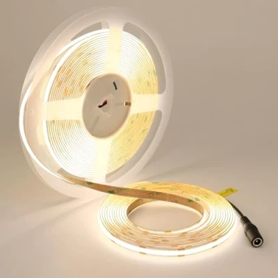 Image of TOPAI 24V COB LED Strip 10M Natural White 4000K Dotless Super Bright 7000Lm, CRI&gt;93, Self Adhesive, 384LED/M, 8mm Width, Flexible Cuttable IP20 for Cabinet Home DIY Lighting Projects