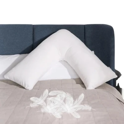 Image of EGYPTO V Shaped Goose Feather &amp; Down Neck Support Pillow Orthopaedic, Pregnancy, Nursing Washable