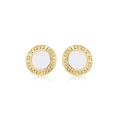 Image of Carissima Gold Women&#039;s 9 ct Yellow Mother of Pearl mm Grecian Key Disc Stud Earrings