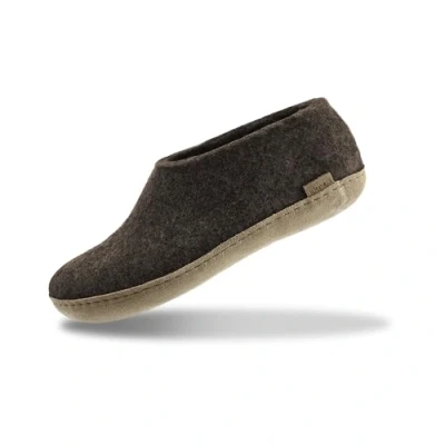 Image of GLERUPS Indoor Shoes Men &amp; Women (Brown) Unisex Wool Slippers with Leather Sole Comfy Cosy Gents and Ladies