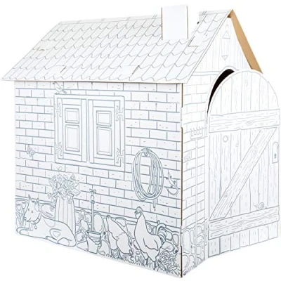 Image of small foot 10015 Huge Playhouse &quot;Farm&quot; made of cardboard, can be painted with wax, felt pencils and crayons, from 3 years on