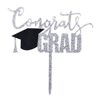 Image of Topfunyy Congrats Grad Cake Topper Silver Acrylic for Graduation/Grad Party Decorations