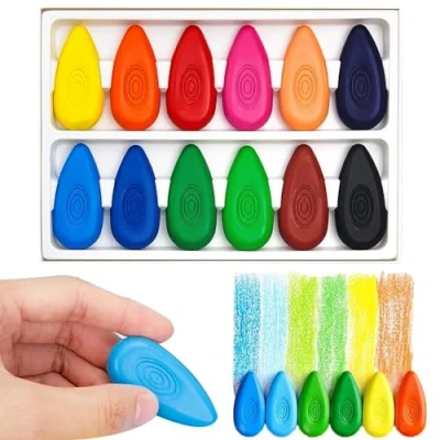 Image of Devenirriche Teardrop Crayons, 12 Colors Kids Non Toxic Crayons Child/Toddler Safe Art Supplies Toys for Drawing