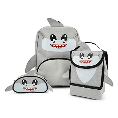 Image of Zappi Co Children&#039;s Shark Backpack Triple Set Includes Backpack, Lunch Box, and Pencil Case Fun Wildlife Rucksack for Boys Girls Back to School Essential
