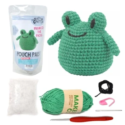 Image of KNITTY CRITTERS Pouch Pals Crochet Kit Franco The Frog