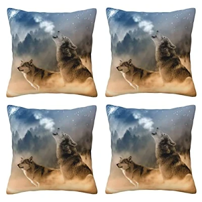 Image of Wolf Throw Pillow Cases 4 Pack Square Pillowcases Super Soft Protectors With Zipper For Couch Livingroom Sofa Bed Office Car,50x50 Cm