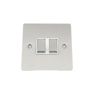 Image of Light Switch 2 Gang Satin Matt Chrome Flat White Metal Rocker 10 Amp Double Way