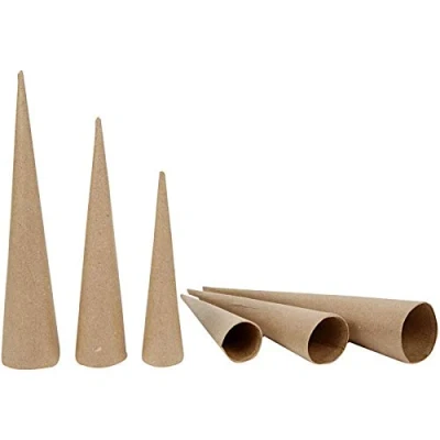 Image of 3 Assorted Paper Mache Cones to Decorate 20, 25 &amp; 30cm Tall Papier