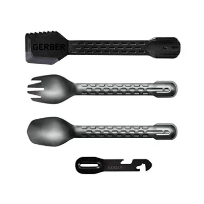 Image of Gerber Gear ComplEAT Camping Utensils Set for Outdoor Cooking, Cutlery with Fork, Spoon, Tongs, Spatula and Multi Functional Tool, Onyx Black