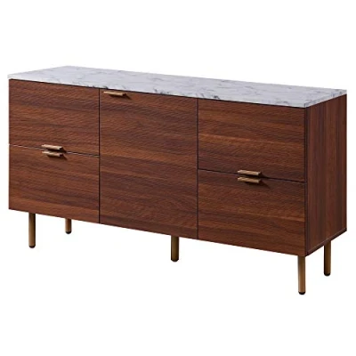 Image of Teamson Home Ashton Large Wooden Sideboard Cabinet, TV Unit, Buffet Storage Cupboard with 4 Drawers &amp; Door for Living Room, Lounge, Dining Brown