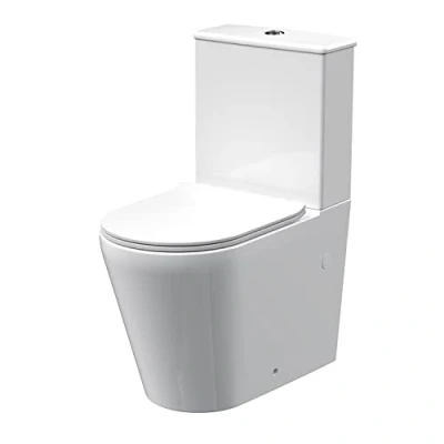 Image of nuie NCG650 Freya Modern Bathroom Flush to Wall Compact Round Rimless Toilet Pan, Cistern and Soft Close Sandwich Set Included, 375mm, White