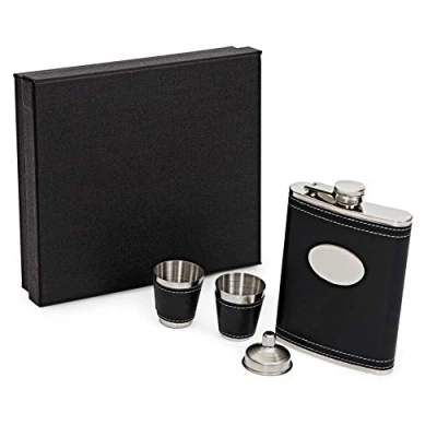 Image of KAV Hip Flask Set with Gift Box 9 oz Funnel &amp; 2 Shot Cups Stainless Steel Flask, +