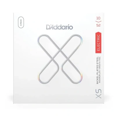 Image of D&#039;Addario Guitar Strings XS Nickel Coated Electric XSE1052 3P Maximum Life with Smooth Feel &amp; Exceptional Tone For 6 String Guitars 10 52 Light Top/Heavy Bottom, 3 Pack