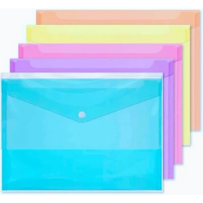 Image of A4 Assorted Pastel Colour Document Stud Wallets Plastic Carry Popper Folder Paper Wallet (10)