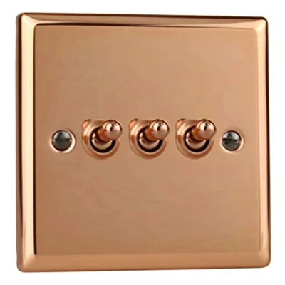 Image of Varilight Urban Polished Copper 3 Gang 2 Way 10 Amp Toggle Switch