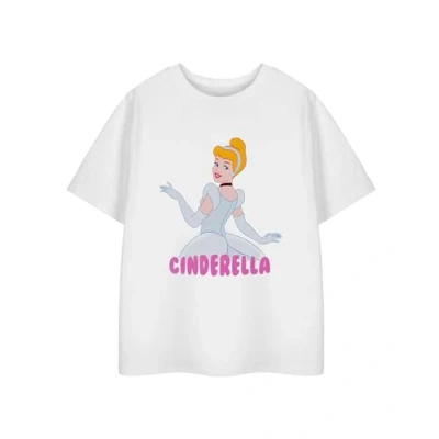 Image of Disney Princess Cinderella White Short Sleeved T Shirt for Girls Graphic Tee with Design Kids Cartoon Apparel Movie Merchandise Gift Children &amp; Teens