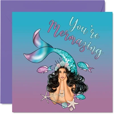 Image of Funny Birthday Cards for Women Her Mermazing Amazing Happy Mum Sister Daughter Granddaughter Nan Grandma Gran Auntie, 145mm x Joke Banter Humour Greeting Bday Gifts