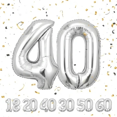 Image of Number Balloons 40,Sliver 40 for Birhtday Party Decoration,40 Inch Giant Helium Foil Women Men 40th Birthday Decor Anniversary Decorations Supplies