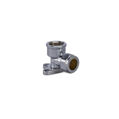 Image of Plumbright Compression Wall Plate Elbow Female 15mm x 1/2&quot; Chrome Plated P803WPCP2.