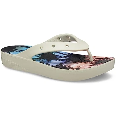 Image of Crocs Women&#039;s Classic Platform Flip W Flop, Bone/Multi, 7 UK
