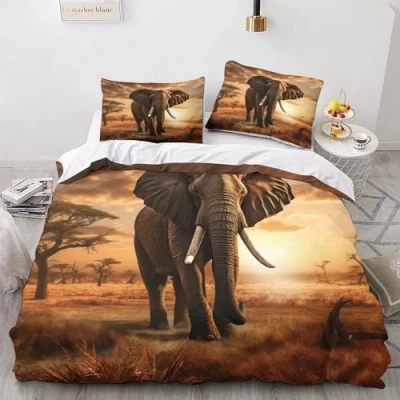 Image of OPSREY Elephant Luxe Duvet Cover Set Hidden Zipper African Quilt with Pillowcases Bedding Soft Microfiber Comforter Various Sizes for Kids Adults Double（200x200cm）