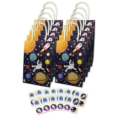 Image of Anila&#039;s Complete Space Themed 10 Party Bags, Fillers &amp; Favours Bags with Handles. (Ideal for Children Aged 3 8)