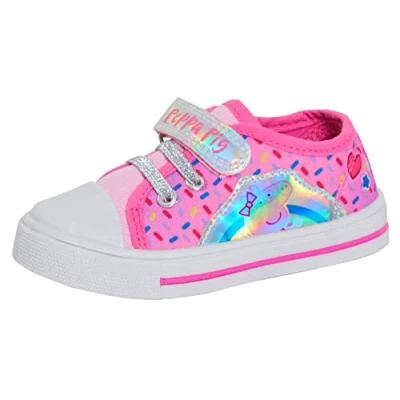 Image of Peppa Pig Girls Canvas Pumps Easy Fasten Trainers Plimsolls Pink Rainbow 5 UK Child