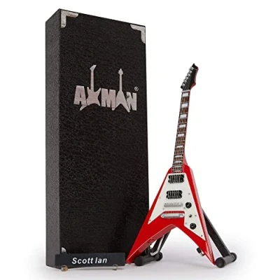 Image of Scott Ian Miniature Guitar Replica Music Gifts Handmade Ornamental 1/4 Scale Includes a Display Box, Name Tag and Stand