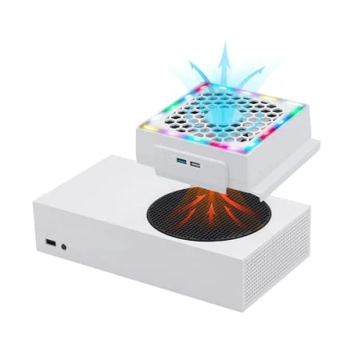 Image of Mcbazel Cooling Fan for Xbox Series S,Xbox S System,Low Noise,2 Extra USB Ports,3 Level Adjustable Speed External Cooler with RGB LED Console ONLY White
