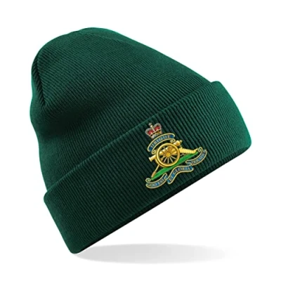 Image of PSave Royal Artillery Insignia Mens Premium Embroidered Beanie Hat, Bob Hat British Army Military (Green)