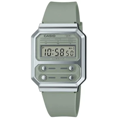 Image of Casio Unisex 33.00mm Quartz Watch with Green Digital dial and Plastic/Resin Bracelet Strap A100WEF 3AEF