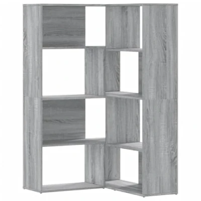 Image of vidaXL Corner Bookcase 4 Tier Bookshelf Grey Sonoma Engineered Wood 85cm x 140cm or 30cm Living Room/Bedroom/Office Modern Freestanding Shelf