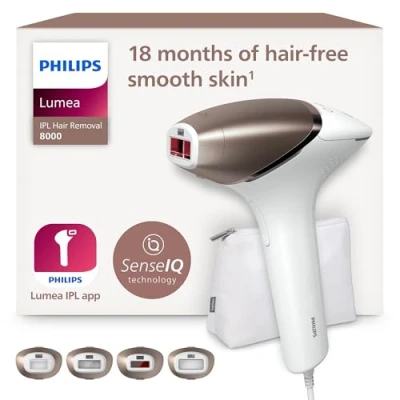 Image of Philips Lumea IPL Hair Removal 8000 Series Device with SenseIQ Technology, 4 Attachments for Body, Face Bikini and Underarm, Corded Use (Model BRI948/00)