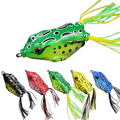 Image of senvenelec Lure Ray frog Topwater crank bait frog, soft fishing 3D eye and hook, 5 pieces.