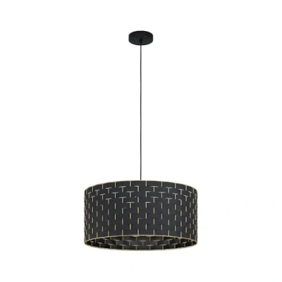 Image of EGLO Pendant Lighting Masarales, Elegant Ceiling Light Fixture for Dining and Living Rooms, Hanging Made of Black Fabric Brass Coloured Metal, E27 Socket, Ø 55 cm