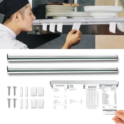 Image of Tab Grabber, Ticket Holder Restaurant Order Grabber Kitchen 80cm Aluminium Wall Mounted Rail Rack Bill Receipt Food Catering Hold Orders Cafes Bars