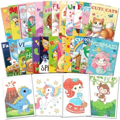 Image of Elfew Pack of 24 Colouring Books for Children Aged 3 8 Years, Mini Book, Small Gifts Children, Children&#039;s Book Set Birthday Party Accessories