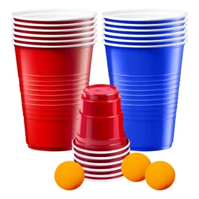 Image of ZOPPER 12 Plastic Beer Glasses &amp; Shot Pong Cups: Recyclable Drinkware for All Events Sturdy, Waterproof, Includes Ping Balls Drinking Game