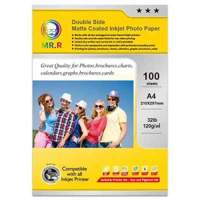Image of MR.R Double Side Matte Coated Inkjet Photo Paper 120gsm,A4 210x297mm Pack of 100 Sheets