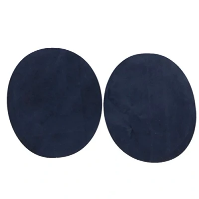Image of Pair of Oval Flocking Fabric Iron on Elbow Knee Patches Dark Blue