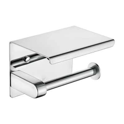 Image of Ibergrif MK34050 Toilet Roll Holder Wall Mounted, Paper with Shelf, Self Adhesive Tissue Holder, Drilling &amp; No for Bathroom, Toilet, Kitchen, Stainless Steel, Silver