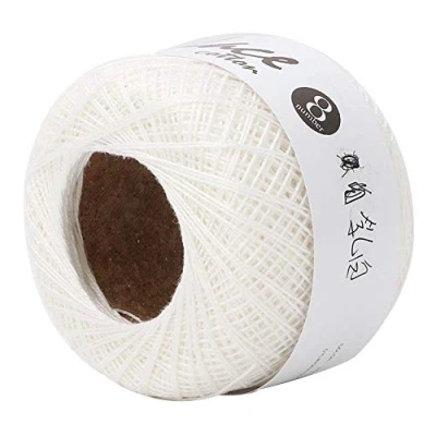 Image of Crochet Yarn Colourful Glitter Cotton Thread Popular Lace Line Hand Crocheted Summer Silk Light Thin with a for Embroidery(6602 Rice White))