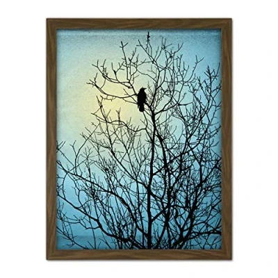 Image of Wee Blue Coo Raven Tree Silhouette Artwork Framed Wall Art Print 18X24 Inch