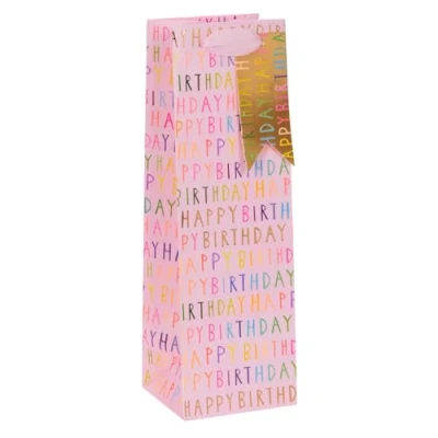 Image of Glick Luxury Gift Bag, Bottle Celebration Paper Salad Happy Birthday Wrap 110 x 340 100mm, Pink