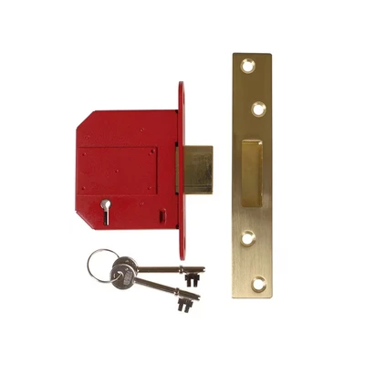 Image of Union Locks Strongbolt 2100S BS 5 Lever Mortice Deadlock 81mm Brass Satin (Boxed)
