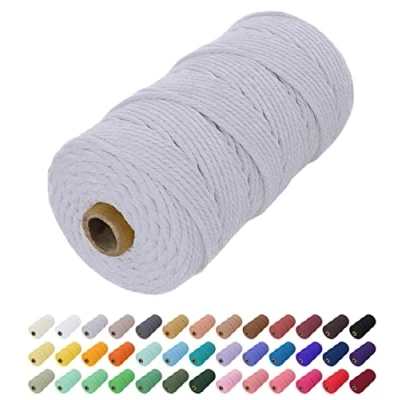 Image of Uiopa Macrame Cord 2mm x 200m, Natural Cotton Coloured Yarn Soft Rope, String Twine for Crafts, Plant Hanger, Wall Hanging, Wrapping, Christmas Decorations (Light Gray)